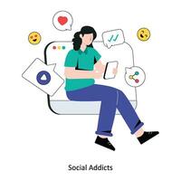 Social Addicts flat style design vector illustration. stock illustration