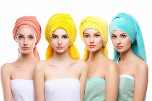 Isolated girls in towels on white background. photo