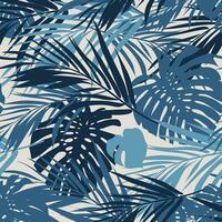 Seamless tropical vector pattern with monstera palm leaves