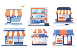 Storefront facade for online stores in UX UI flat style vector