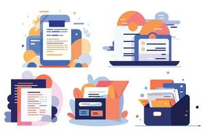 Office documents and equipment in UX UI flat style vector