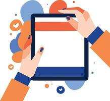 hand holding tablet in UX UI flat style vector