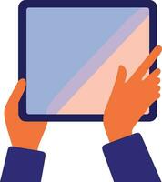 hand holding tablet in UX UI flat style vector