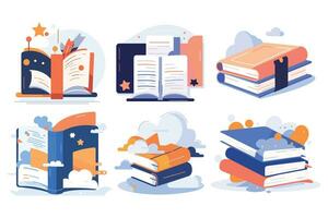 niños libros y educación en ux ui plano estilo vector