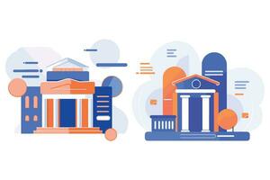 bank building facade in UX UI flat style vector