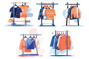 Clothing store and coat rack in UX UI flat style vector