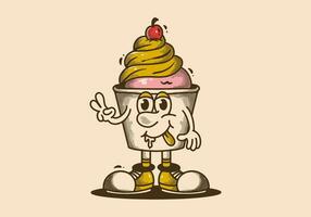 mascota personaje ilustración de hielo crema taza vector