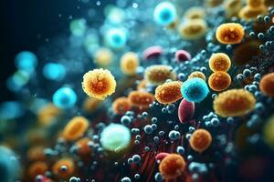 Bacteria, microorganisms that can be found in soil, water, and the human body. AI Generated photo