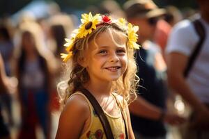 un niña a el festival. ai generado foto