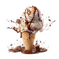 Chocolate and strawberry ice cream cone isolated on transparent background generative with ai png