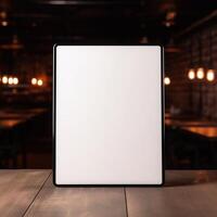 High quality photo of big tablet with blank screen on the table, perfect to create mockup preview