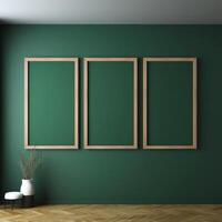 Real photo of blank wood frame hung on the walls