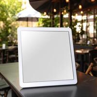 AI Generative High quality photo of big tablet with blank screen on the table, perfect to create mockup preview