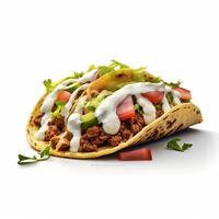 3D design of delicious tacos in white background photo