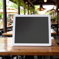 High quality photo of big tablet with blank screen on the table, perfect to create mockup preview