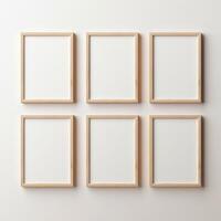 Real photo of white blank wood frame hung on the walls, hyper realistic