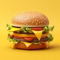 3D design of burger in yellow background photo