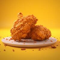 3D style design of fried chicken in yellow background photo