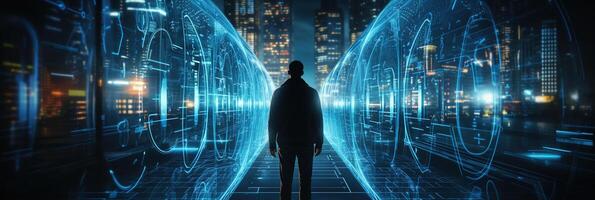 Business and Data Protection, Biometric security identify, face recognition online. photo