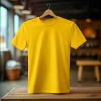 AI generative High quality blank t-shirt in yellow color, perfect to create mockup preview photo