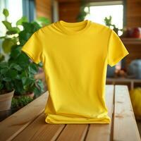 AI generative High quality blank t-shirt in yellow color, perfect to create mockup preview photo