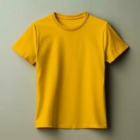 ai generativo alto calidad blanco camiseta en amarillo color, Perfecto a crear Bosquejo avance foto