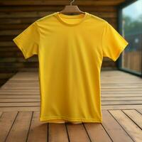AI generative High quality blank t-shirt in yellow color, perfect to create mockup preview photo