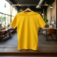 AI generative High quality blank t-shirt in yellow color, perfect to create mockup preview photo