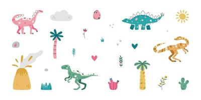 Flat hand drawn vector illustrations of prehistoric era