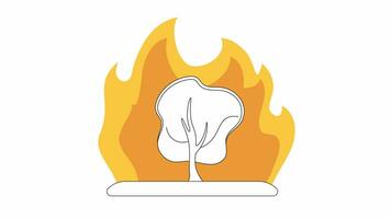 brûlant arbre dans flamme bw dessin animé animation video