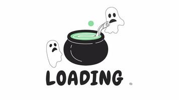 Cauldron with floating ghosts black and white loading animation video