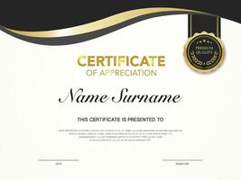 certificate of achievement template black and gold color with luxury and modern style vector image. awards diploma of work. illustration gift card design.