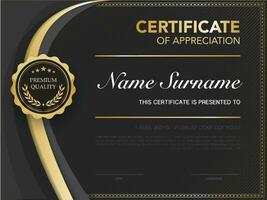 certificate of achievement template black and gold color with luxury and modern style vector image. awards diploma of work. illustration gift card design.