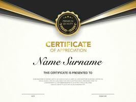 certificate of achievement template black and gold color with luxury and modern style vector image. awards diploma of work. illustration gift card design.