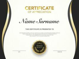 certificado de logro modelo negro y oro color con lujo y moderno estilo vector imagen. premios diploma de trabajar. ilustración regalo tarjeta diseño.