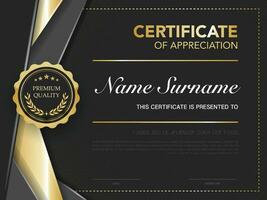 certificate of achievement template black and gold color with luxury and modern style vector image. awards diploma of work. illustration gift card design.