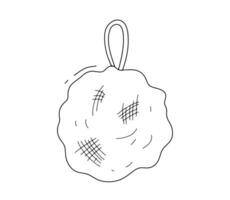 malla puff bañera esponja toallita suave sintético ducha lavar paño. spa cuerpo cuidado accesorio producto. garabatear línea ilustración aislado en blanco vector