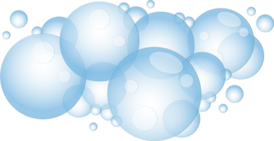 Cartoon soap foam with bubbles. Light blue suds of bath, shampoo, shaving, mousse. png