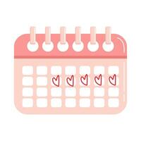 Pink Menstrual calendar with hearts in cartoon style. Women Health. Calendar for menstruation control and pregnancy planning. Period schedule with marked days. Cycle and PMS tracker. vector