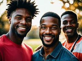 foto de grupo contento negro fuerte hombre, generativo ai