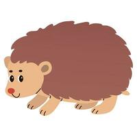 Isolated cute funny hedgehog in flat vector style on white background. Woodland life. Forest animal.