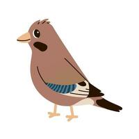 Isolated cute funny bird jay in flat vector style on white background. Woodland life. Forest animal.