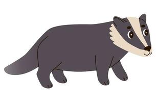 Isolated cute funny badger in flat vector style on white background. Woodland life. Forest animal.