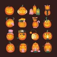 Set of Halloween pumpkins, autumn holiday. A pumpkin with a carved smile. vector