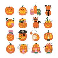 Set of Halloween pumpkins, autumn holiday. A pumpkin with a carved smile. vector