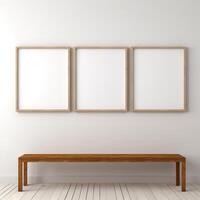 Real photo of white blank wood frame hung on the walls, hyper realistic
