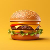 3D design of burger in yellow background photo