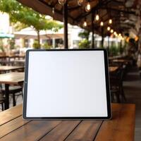 High quality photo of big tablet with blank screen on the table, perfect to create mockup preview