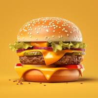 AI generative 3D design of burger in yellow background photo