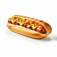 AI Generative high quality of 3D hotdog design in white background photo